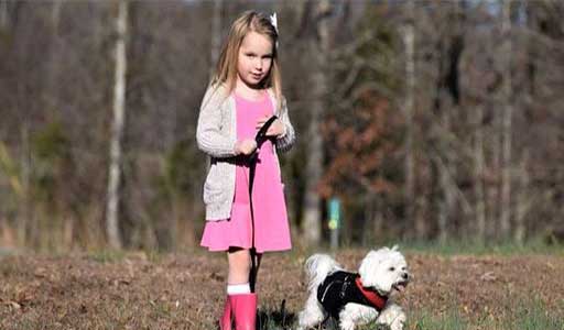 girl walking with the puppy